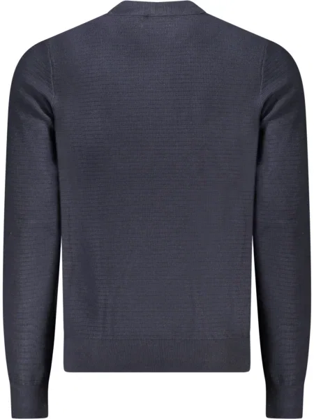 Sweter Boss z kaszmiru z okrągłym dekoltem z naszywanymi kieszeniami niebieski