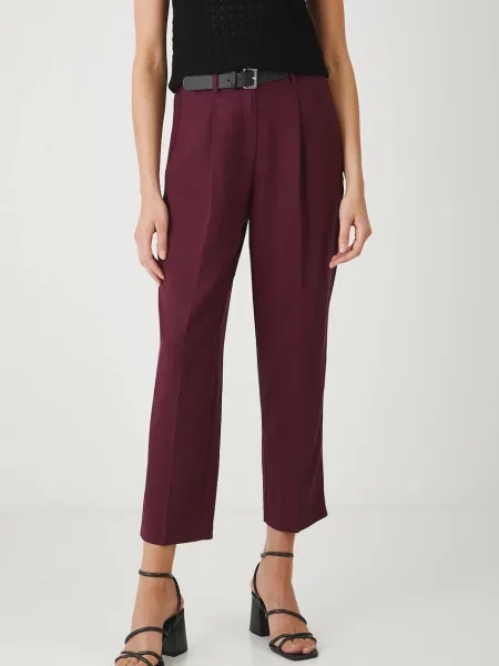 Панталон с лен Medicine с кройка тип чино със стандартна талия бордо