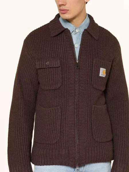 Carhartt Wip Pletený Kardigan Chore tmavě hnědá