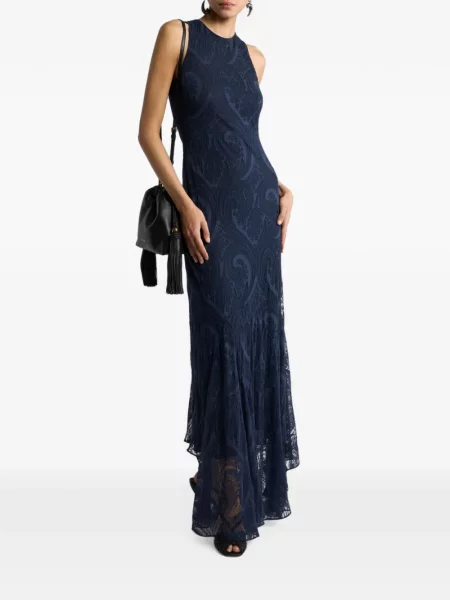 Lung rochie Etro din jerseu cu model paisley albastru