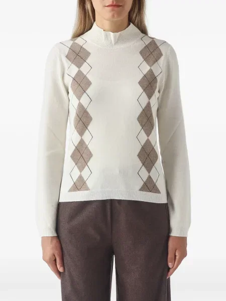 Pulover Gran Sasso cu model argyle alb