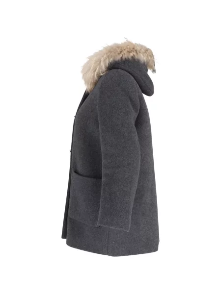 Palton de blană Sandro cu glugă gri