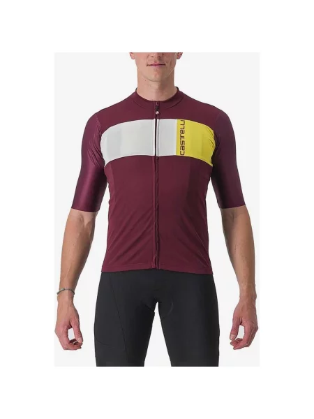 Castelli Prologo 7 Bordowo-biało-żółta koszulka z krótkim rekawem M żółta