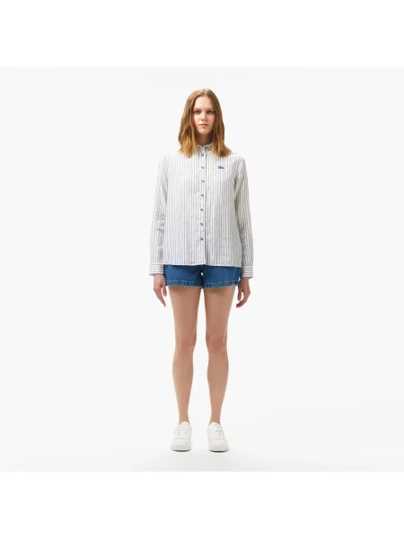 Lacoste Lniana Koszula W Paski W Paski Relaxed Fit niebieska