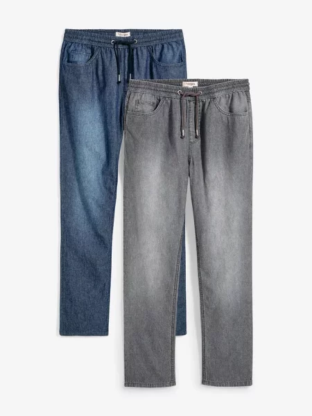 Lekkie jeansy z gumką w talii classic fit tapered 2 pary niebieski