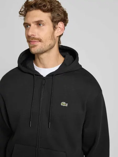 Bluza rozpinana o kroju regular fit z mieszanki bawełny Lacoste czarna