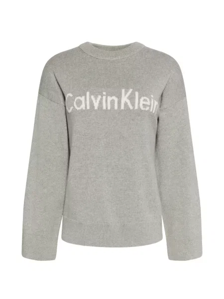 Pulover Calvin Klein cu decolteu rotund cu autograf gri