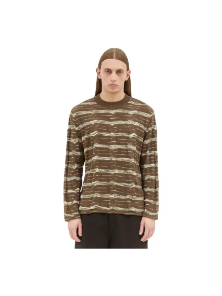 Sweter Brain Dead w paski z paskiem brązowy