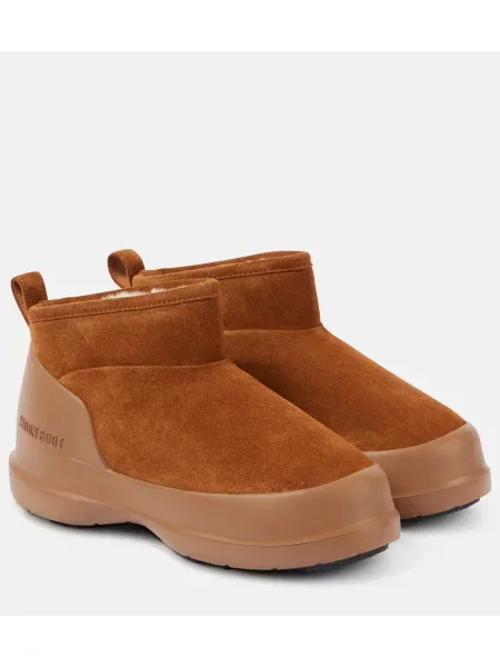 Cizme scurte Moon Boot din piele de căprioară maro