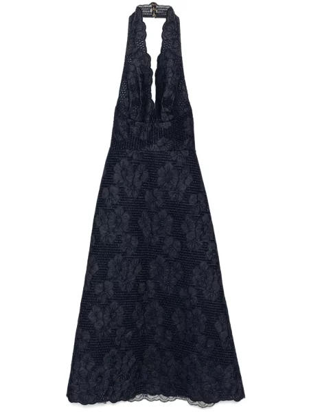 Haftowana sukienka jeansowa Elie Saab garniturowa niebieska