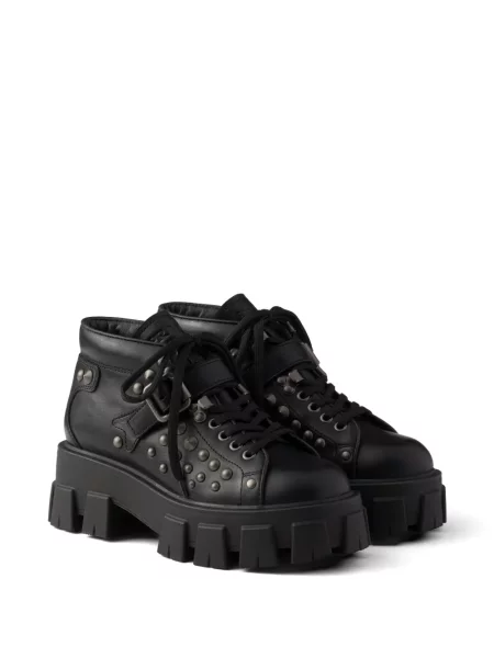 Botine Prada din piele cu tepi negru