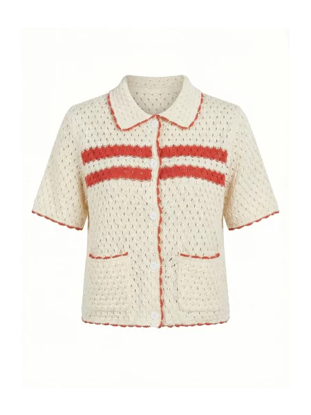 Imily Bela Geacă tricotată ecru / închis portocaliu