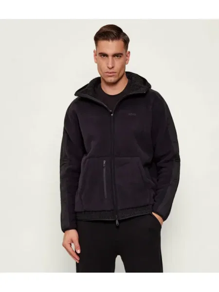 BOSS GREEN Din fleece hanorac | Relaxed fit negru