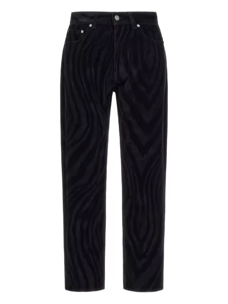 Sametové kalhoty Roberto Cavalli s potiskem se zebřím vzorem černé