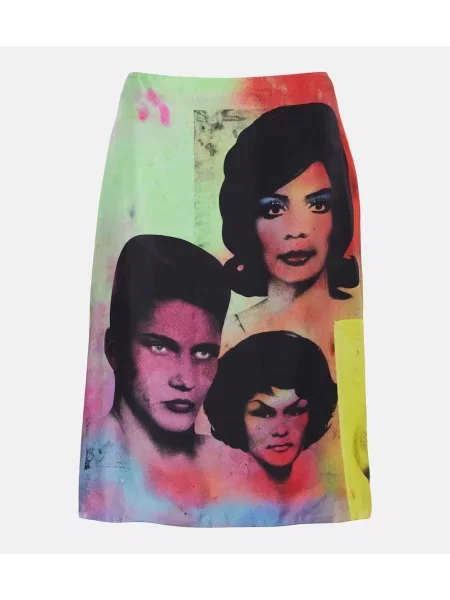 Fustă midi Versace de mătase cu imagine până la genunchi