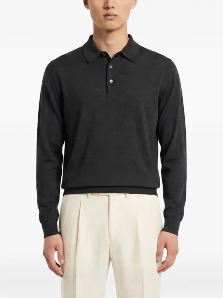 Lung tricou polo Kiton gri