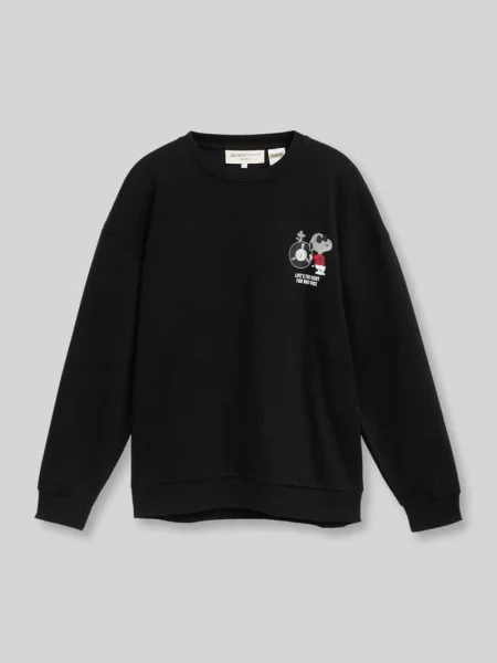 Bluza o kroju relaxed fit z haftem peanuts z przodu Tom Tailor Denim czarna