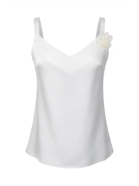 Saténový květinový top Regina Fashion s výstřihem do v bílý