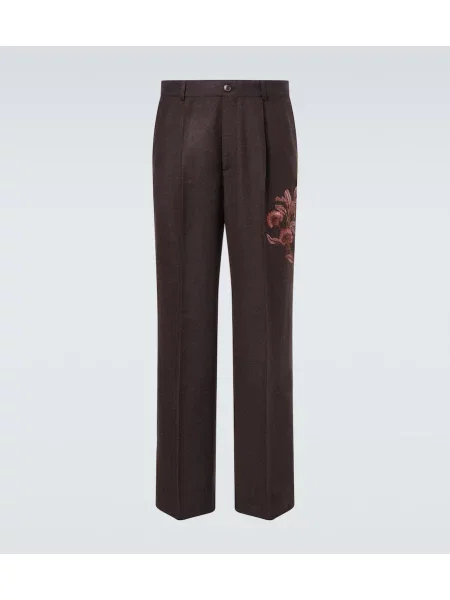 Pantaloni Dries Van Noten cu broderie de lână maro