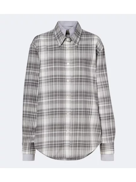 Cămașă Acne Studios în carouri de flanelă gri
