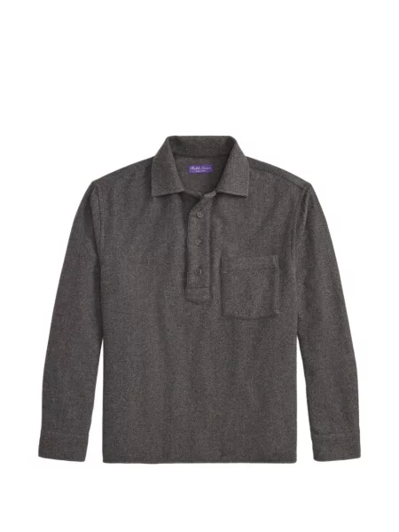 Μακρύς πουκάμισο Ralph Lauren Purple Label με μοτίβο ψαροκόκαλο γκρι