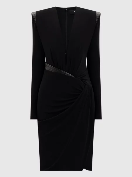 Сукня зі шкіряними вставками Versace чорна