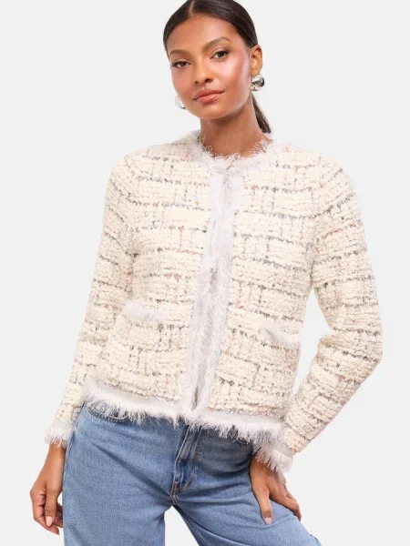 Lipsy Geacă tricotată gri taupe / portocaliu deschis alb