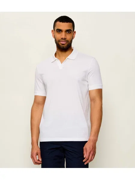 Tricou polo Boss Black de mătase alb