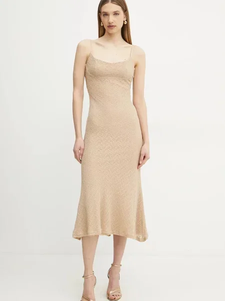 Bardot rochie midi mulata bej