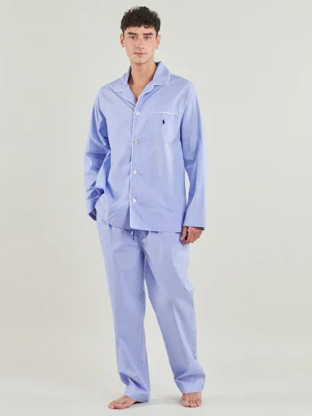 Polo Ralph Lauren Pijama lungă deschis / alb albastru