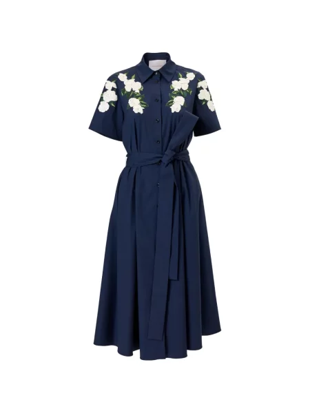 Rochie midi Carolina Herrera cu broderie cu model floral albastru