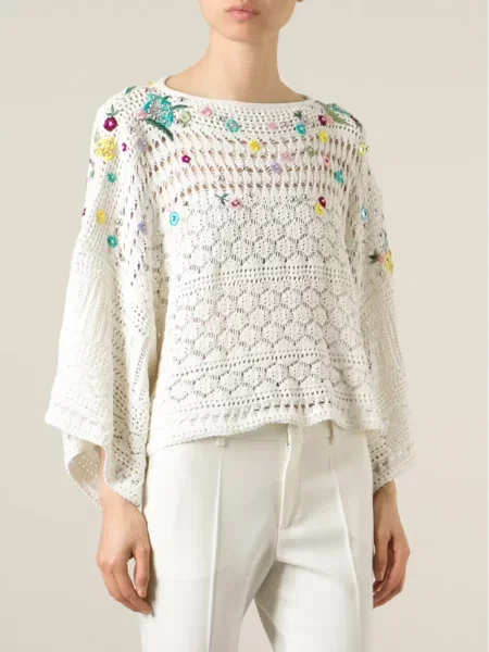 Poncho Pucci cu broderie alb