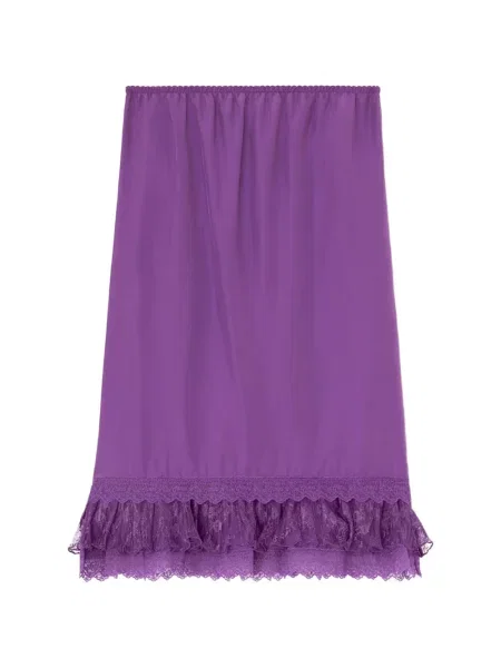Fustă midi Ganni cu volane din dantelă violet