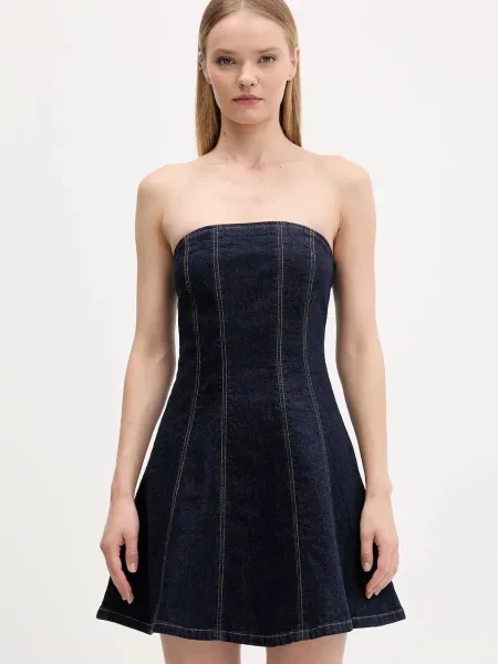 Abercrombie & Fitch sukienka jeansowa mini rozkloszowana niebieski