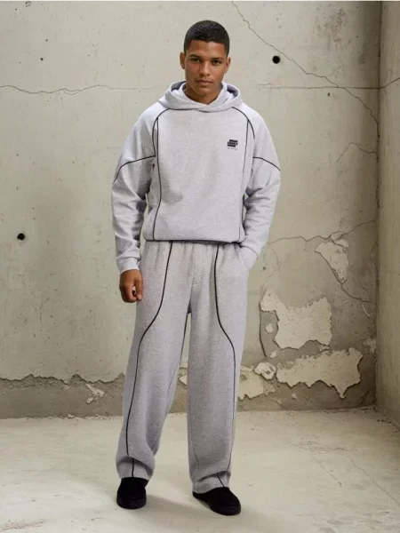 Sinsay Spodnie wide leg z kontrastową lamówką szary