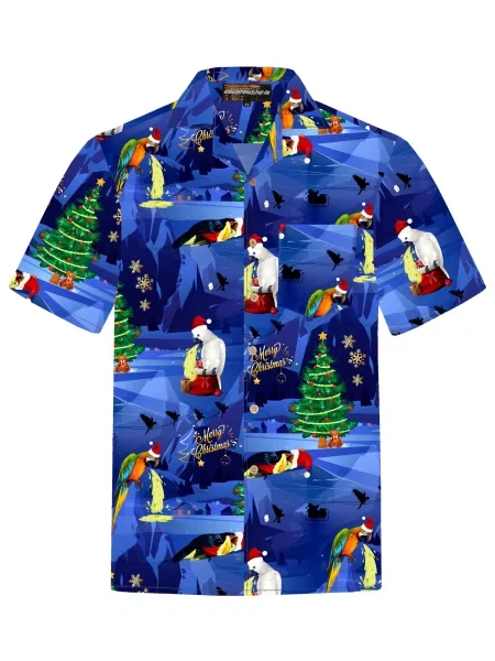 Hawaiihemdshop.de Košulja Hawaiihemd Christmas Parrots plava / žuta / zelena crvena