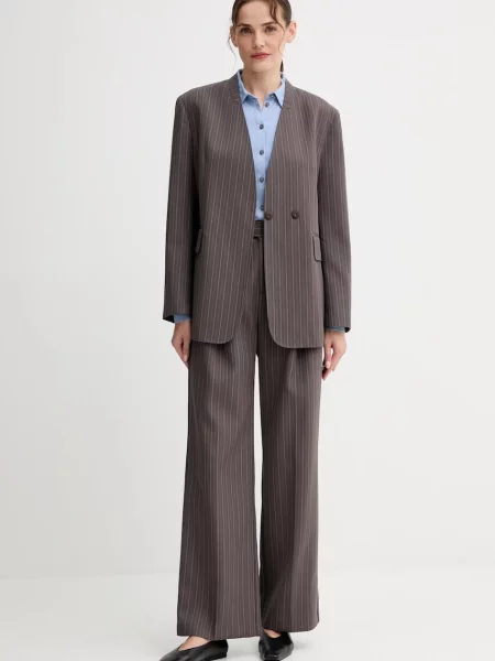 Штани з вовною ISABELLE BLANCHE широкі висока посадка коричневий