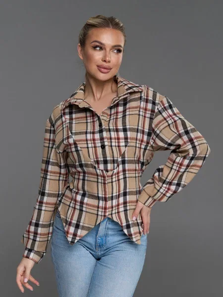 Сорочка повсякденна ISSA Plus комбінований верх бежевий