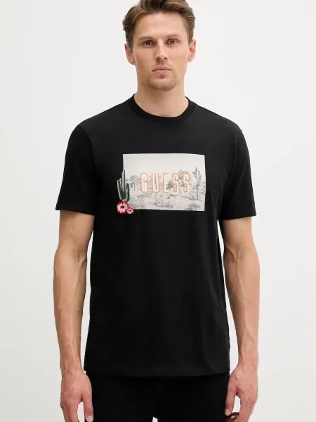 Тениска Guess с принт черно