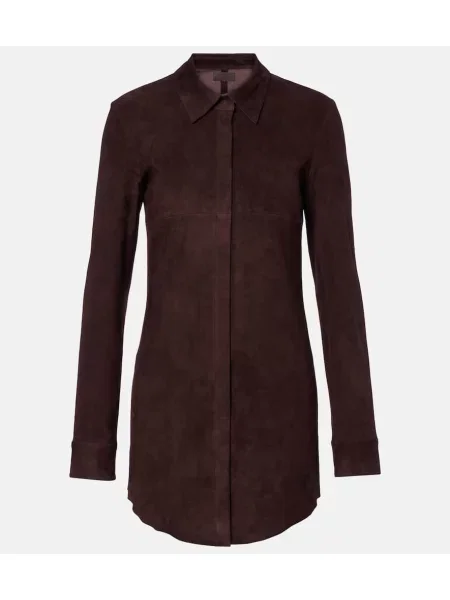 Rochie tip cămașă Stouls din piele de căprioară de costum maro