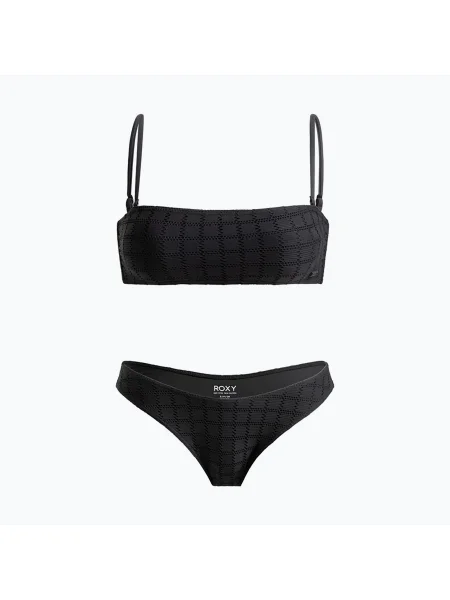 Női kétrészes fürdőruha ROXY Bandeau Cheeky antracit. Méret: XL fekete