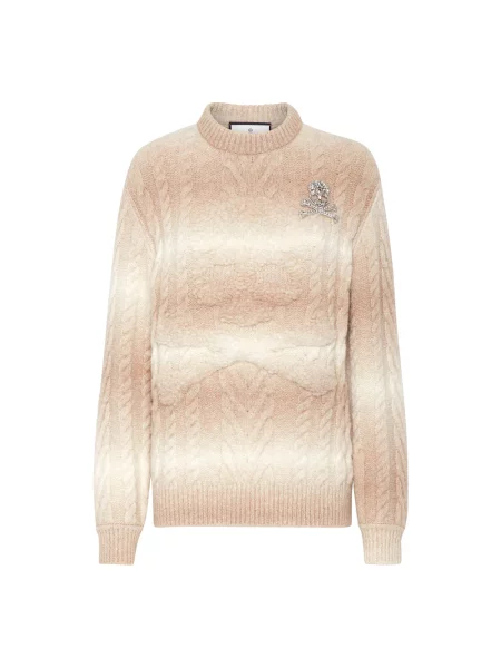 Sweter Philipp Plein wełniany z okrągłym dekoltem beżowy