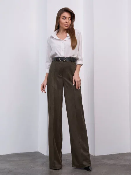 Штани повсякденні ISSA Plus штучна замша хакі