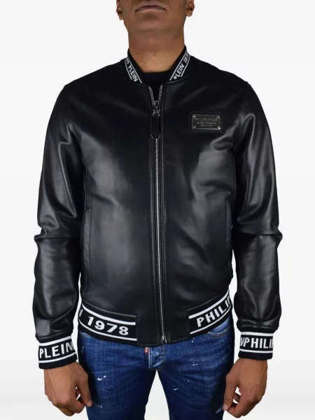 Geanta de piele Philipp Plein cu autograf negru