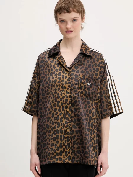 Adidas Originals cămașă cu guler clasic relaxed maro