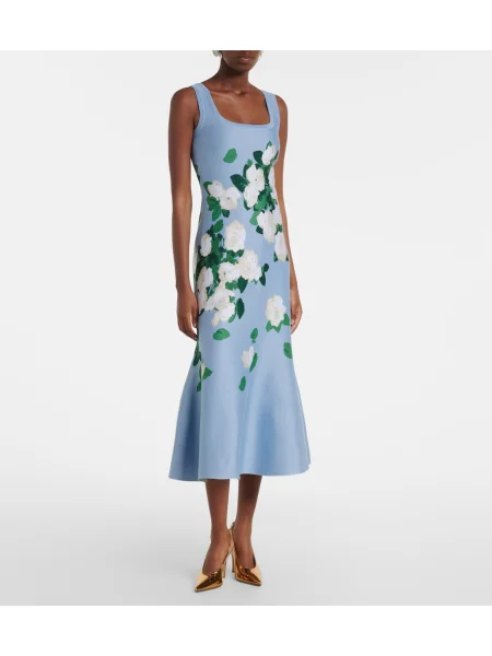Hodvábne kvetinové midi šaty Carolina Herrera modrá