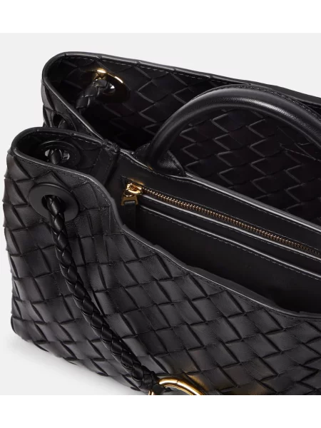 Kožená kožená taška Bottega Veneta Handle čierna