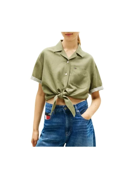 Tommy Jeans koszula z lnem zielona
