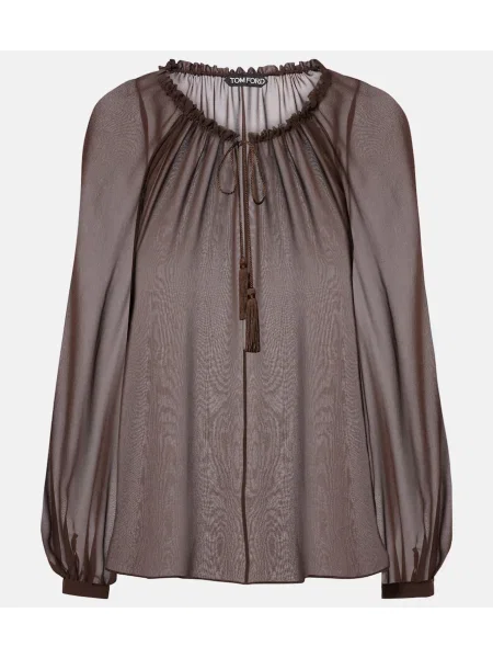 Bluză Tom Ford de mătase transparente maro