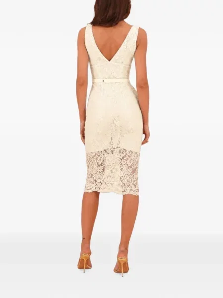 Cu centură rochie midi Divedivine din dantelă galben